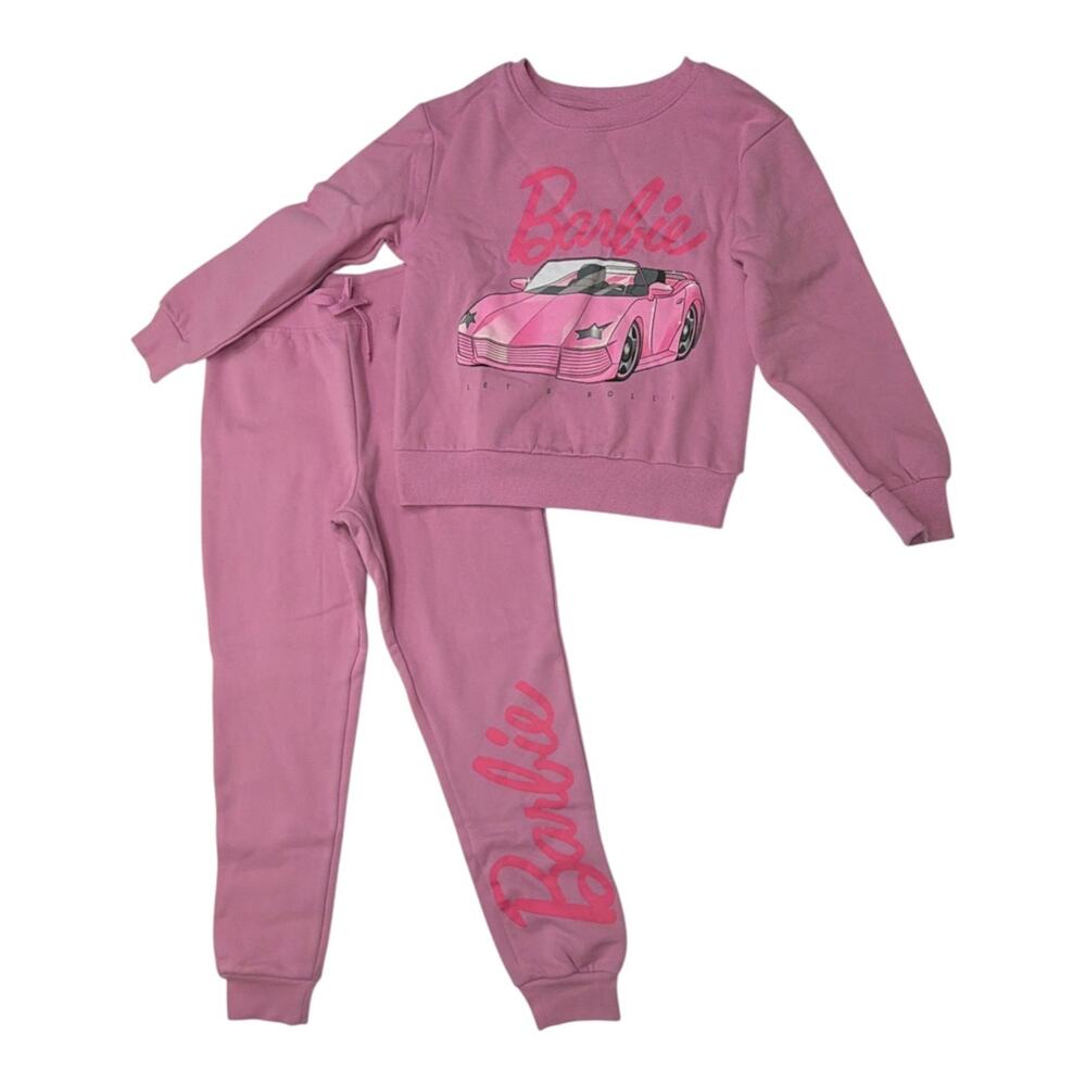Barbie Girls Pink Sweatshirt Joggers Set Size M Fleece Tracksuit